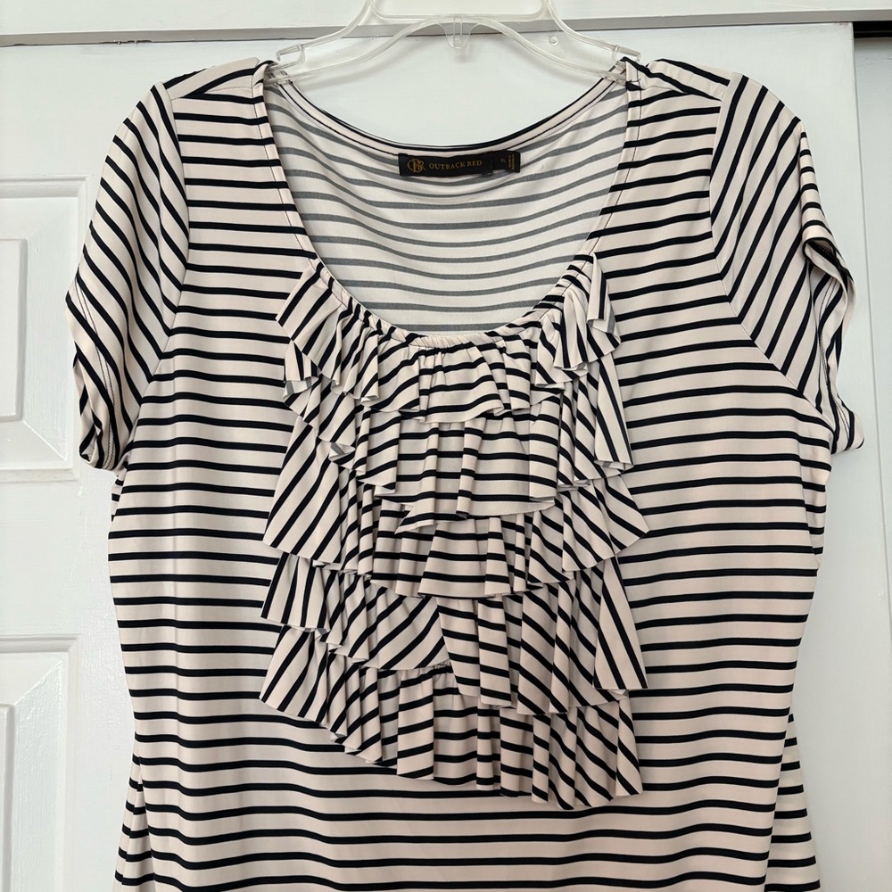 Outback black/white Striped Ruffle Top - Picture 2 of 2